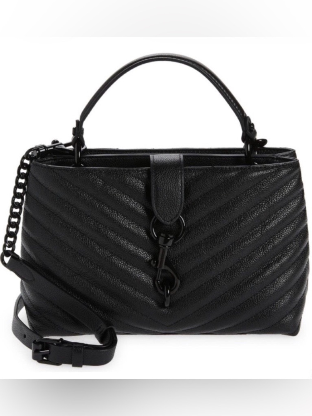 Rebecca Minkoff Edie Chevron Quilted Satchel in Black EUC